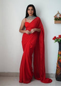 Snuggle SpotWomen's Georgette Solid Saree With Unstitched Blouse 5.5Mtr (Red)