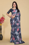 Snuggle SpotWomen's Georgette Printed Saree With Unstitched Blouse 5.5Mtr (Grey-Pink)