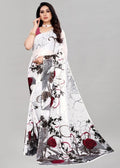Snuggle SpotWomen's Georgette Printed Saree With Unstitched Blouse 5.5Mtr (White)