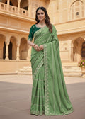 Snuggle SpotWomen's Georgette Embroidered Saree With Unstitched Blouse 5.5Mtr (Pista Green)