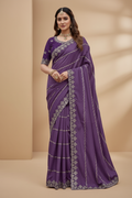 Snuggle Spot Women's Georgette Embroidered Saree With Unstitched Blouse 5.5Mtr (Purple)
