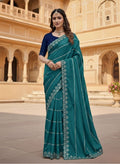 Snuggle SpotWomen's Georgette Embroidered Saree With Unstitched Blouse 5.5Mtr (Teal)