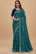 Snuggle Spot Women's Georgette Embroidered Saree With Unstitched Blouse 5.5Mtr (Teal)