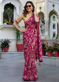 Snuggle SpotWomen's Georgette Floral Printed Saree With Unstitched Blouse 5.5Mtr (Magenta)