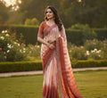 Snuggle SpotWomen's Georgette Striped Saree With Unstitched Blouse 5.5Mtr (Peach)