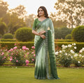 Snuggle SpotWomen's Georgette Striped Saree With Unstitched Blouse 5.5Mtr (Green)