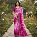 Snuggle SpotWomen's Georgette Striped Saree With Unstitched Blouse 5.5Mtr (Pink)