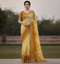 Snuggle SpotWomen's Georgette Striped Saree With Unstitched Blouse 5.5Mtr (Yellow)