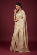 Snuggle Spot Women's Georgette Floral Printed Saree With Unstitched Blouse 5.5Mtr (Cream)