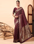 Snuggle SpotWomen's Jacquard Printed Saree With Unstitched Blouse 5.5Mtr (Maroon)