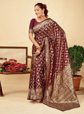 Snuggle SpotWomen's Jacquard Printed Saree With Unstitched Blouse 5.5Mtr (Maroon)