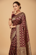 Snuggle Spot Women's Jacquard Printed Saree With Unstitched Blouse 5.5Mtr (Maroon)