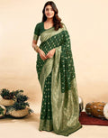 Snuggle SpotWomen's Jacquard Printed Saree With Unstitched Blouse 5.5Mtr (Bottle Green)
