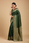Snuggle Spot Women's Jacquard Printed Saree With Unstitched Blouse 5.5Mtr (Bottle Green)