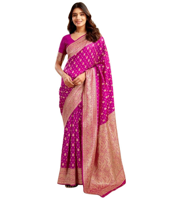Snuggle SpotWomen's Jacquard Printed Saree With Unstitched Blouse 5.5Mtr (Pink)