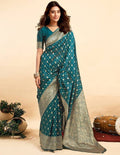 Snuggle SpotWomen's Jacquard Printed Saree With Unstitched Blouse 5.5Mtr (Teal)