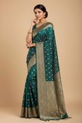 Snuggle Spot Women's Jacquard Printed Saree With Unstitched Blouse 5.5Mtr (Teal)