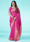 Snuggle SpotWomen's Jacquard Printed Saree With Unstitched Blouse 5.5Mtr (Pink)