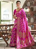 Snuggle SpotWomen's Jacquard Printed Saree With Unstitched Blouse 5.5Mtr (Pink)