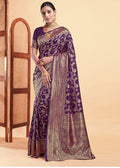Snuggle SpotWomen's Jacquard Printed Saree With Unstitched Blouse 5.5Mtr (Purple)