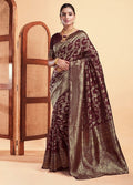 Snuggle SpotWomen's Jacquard Printed Saree With Unstitched Blouse 5.5Mtr (Maroon)