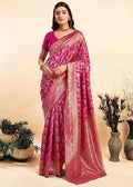 Snuggle SpotWomen's Jacquard Printed Saree With Unstitched Blouse 5.5Mtr (Pink)