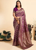 Snuggle SpotWomen's Jacquard Printed Saree With Unstitched Blouse 5.5Mtr (Purple)