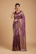 Snuggle Spot Women's Jacquard Printed Saree With Unstitched Blouse 5.5Mtr (Purple)