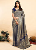 Snuggle SpotWomen's Jacquard Printed Saree With Unstitched Blouse 5.5Mtr (Navy Blue)