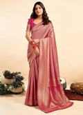 Snuggle SpotWomen's Jacquard Printed Saree With Unstitched Blouse 5.5Mtr (Pink)