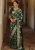 Snuggle SpotWomen's Jacquard Printed Saree With Unstitched Blouse 5.5Mtr (Bottle Green)