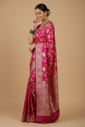 Snuggle Spot Women's Jacquard Printed Saree With Unstitched Blouse 5.5Mtr (Pink)