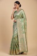 Snuggle Spot Women's Jacquard Printed Saree With Unstitched Blouse 5.5Mtr (Pista Green)
