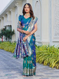 Snuggle SpotWomen's Jacquard Printed Saree With Unstitched Blouse 5.5Mtr (Royal-Teal)