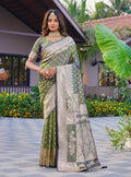 Snuggle SpotWomen's Jacquard Printed Saree With Unstitched Blouse 5.5Mtr (Olive Green)