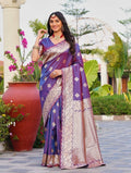 Snuggle SpotWomen's Jacquard Printed Saree With Unstitched Blouse 5.5Mtr (Purple)