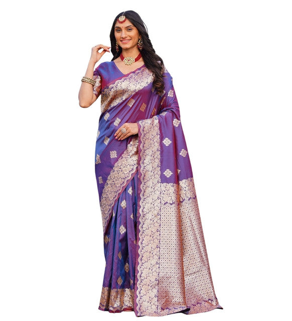 Snuggle SpotWomen's Jacquard Printed Saree With Unstitched Blouse 5.5Mtr (Purple)