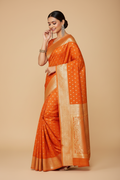 Snuggle Spot Women's Jacquard Printed Saree With Unstitched Blouse 5.5Mtr (Orange)