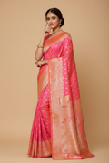 Snuggle Spot Women's Jacquard Printed Saree With Unstitched Blouse 5.5Mtr (Pink)