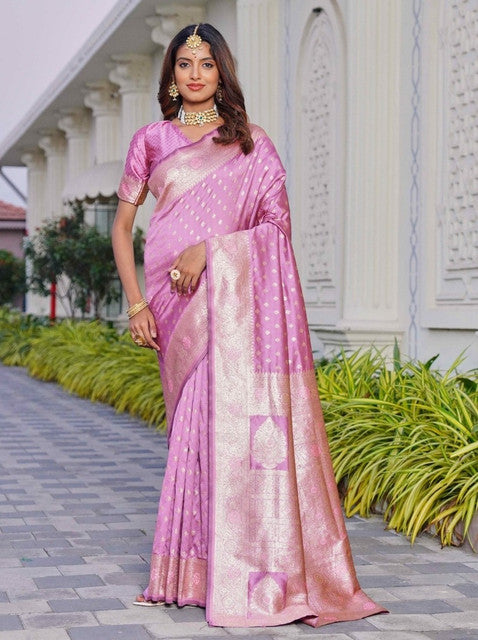 Snuggle Spot Women's Jacquard Printed Saree With Unstitched Blouse 5.5Mtr (Lavender)