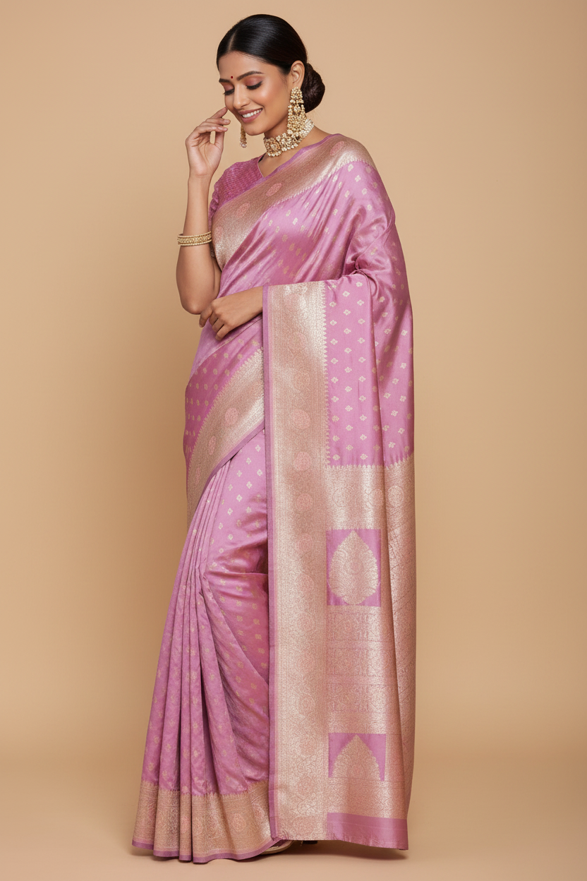 Snuggle Spot Women's Jacquard Printed Saree With Unstitched Blouse 5.5Mtr (Lavender)