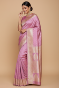 Snuggle Spot Women's Jacquard Printed Saree With Unstitched Blouse 5.5Mtr (Lavender)