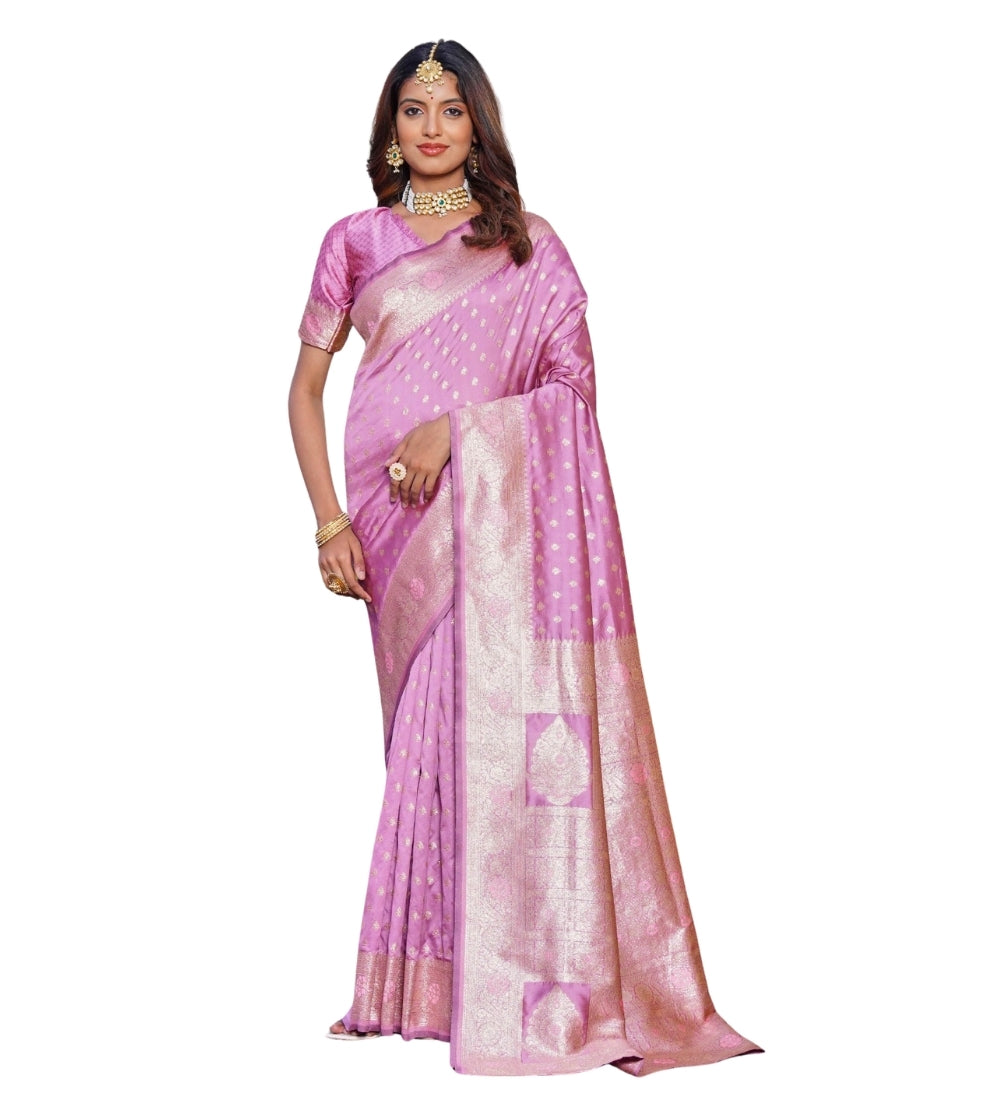 Snuggle Spot Women's Jacquard Printed Saree With Unstitched Blouse 5.5Mtr (Lavender)