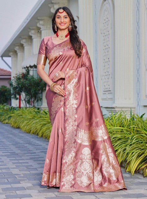 Snuggle Spot Women's Jacquard Printed Saree With Unstitched Blouse 5.5Mtr (Pink)