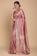 Snuggle Spot Women's Jacquard Printed Saree With Unstitched Blouse 5.5Mtr (Pink)