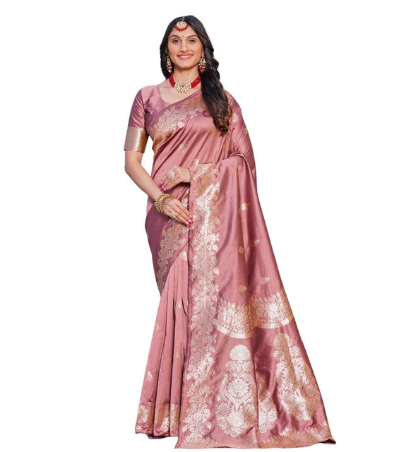 Snuggle Spot Women's Jacquard Printed Saree With Unstitched Blouse 5.5Mtr (Pink)