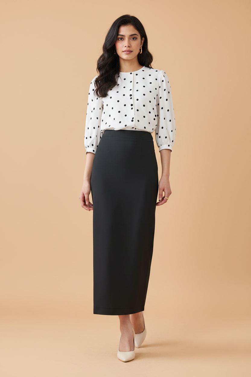 Midnight Blue Color Ankle-Length Pencil Skirt with Side Slit
