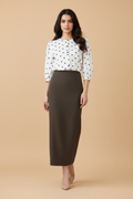 Walnut Color Ankle-Length Pencil Skirt with Side Slit