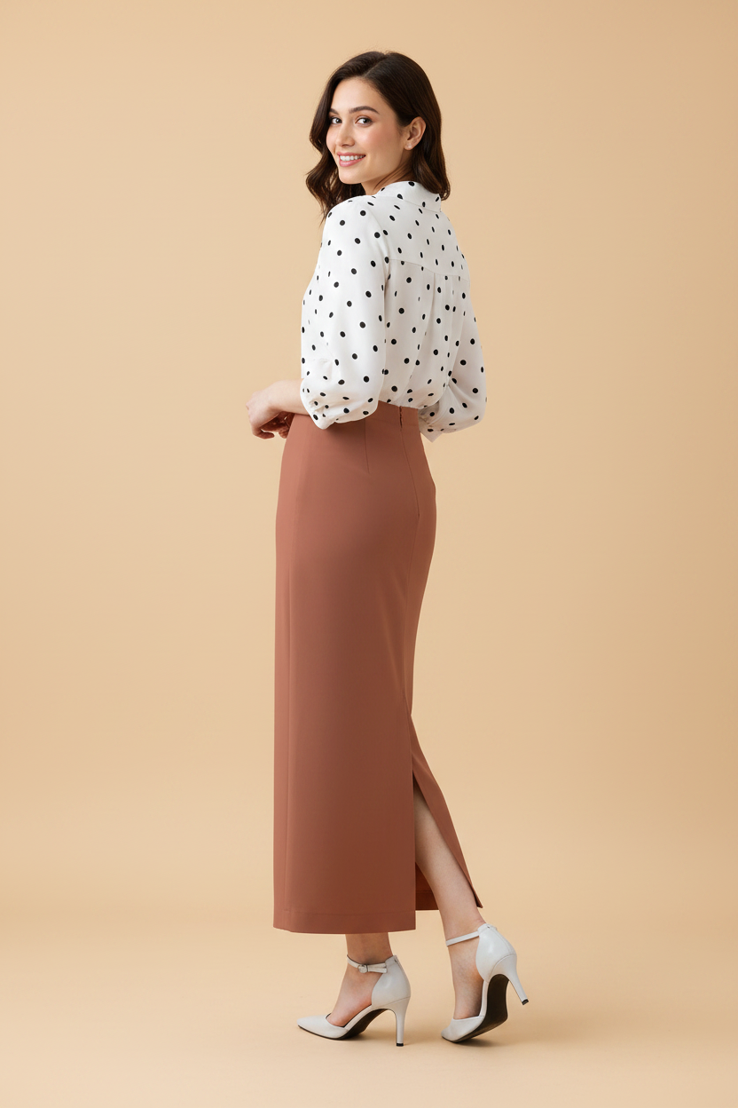 Jasper Color Ankle-Length Pencil Skirt with Side Slit