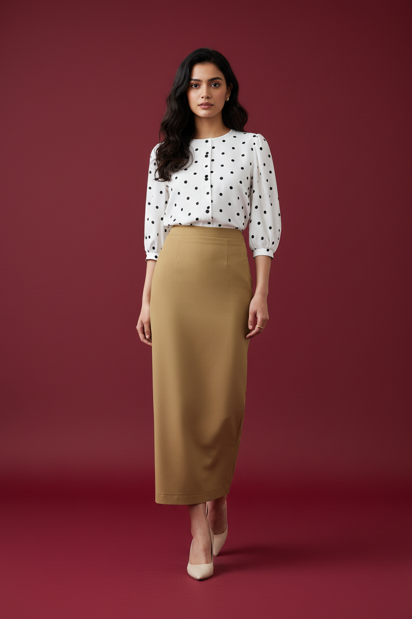 Earth Yellow Color Ankle-Length Pencil Skirt with Side Slit